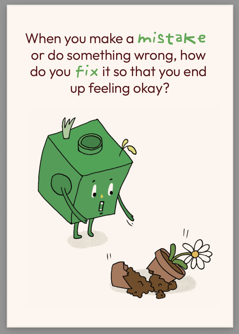 Curious question card asking how to fix a mistake