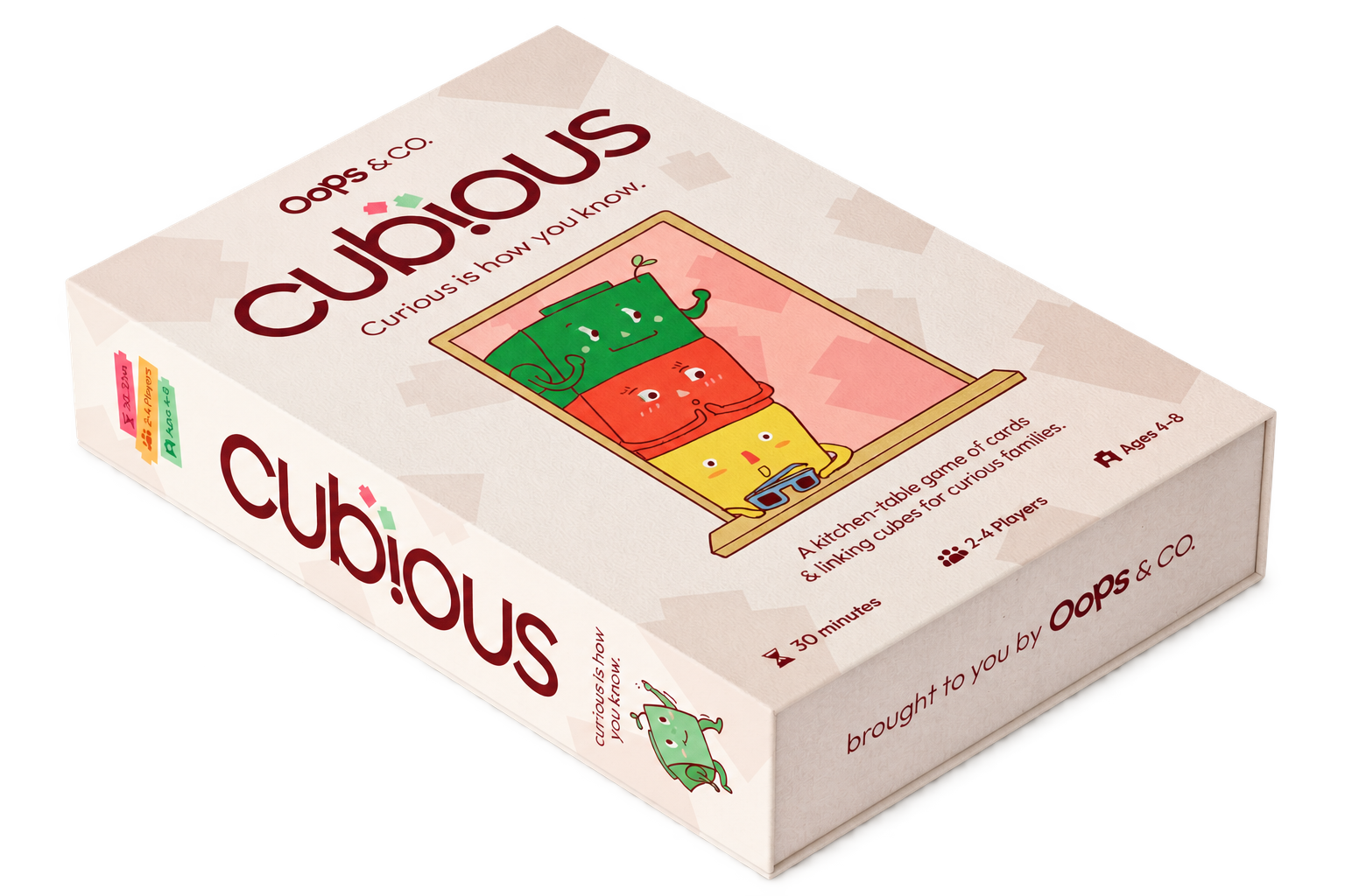 Cubious conversation card and linking cube game box